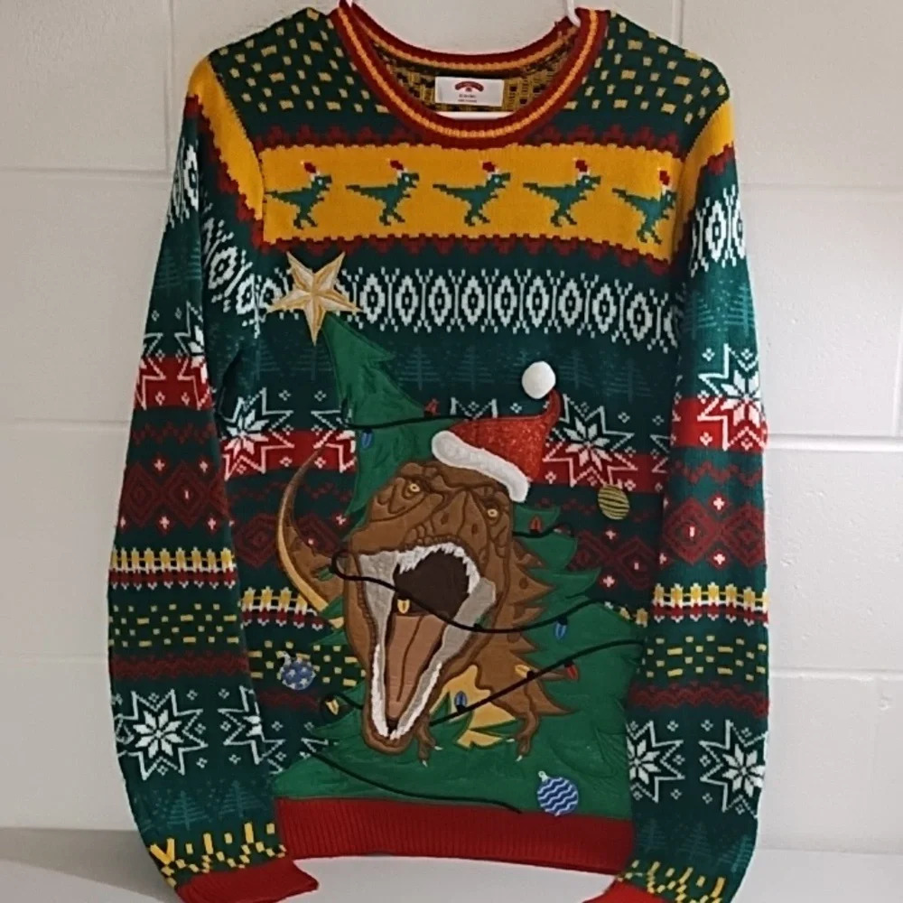 Holiday Time Ugly Dinosaur Fair Isle Sweater Small 36-36 - Picture 8 of 8